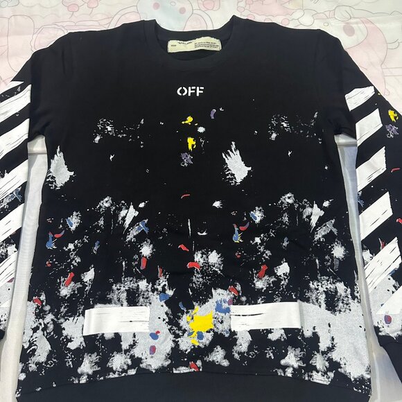New Off-White White Print And Black Crewneck Sweatshirt - Picture 2 of 8